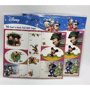 2X Paper Magic Christmas Disney Peel 'N Stick Foil Gift Tags Mickey & Minnie